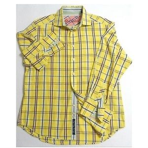 Gorgeous Robert Graham Yellow Plaid Purple Detail Mens Shirt XL
